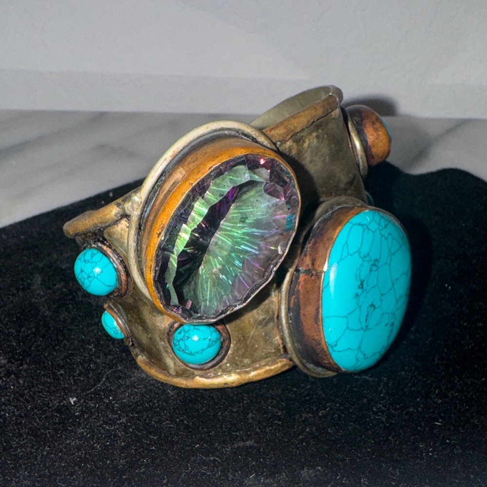 Turquoise and Bronze Statement Cuff Bracelet